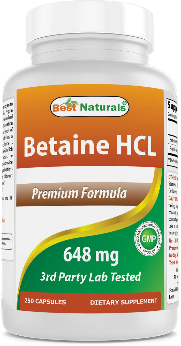 Best Naturals Betaine HCl 648 mg 250 Capsules