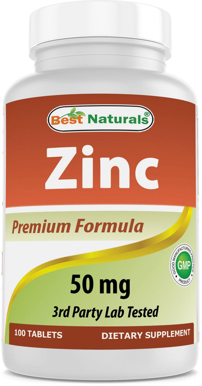Best Naturals Zinc 50mg Supplements (as Zinc Gluconate) - Zinc Vitamins for Adults Immune Support - 100 Tablets