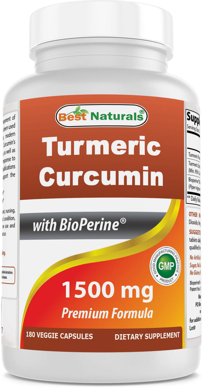 Best Naturals Turmeric Curcumin 1500mg/Serving with BioPerine - 180 Vegetarian Capsules