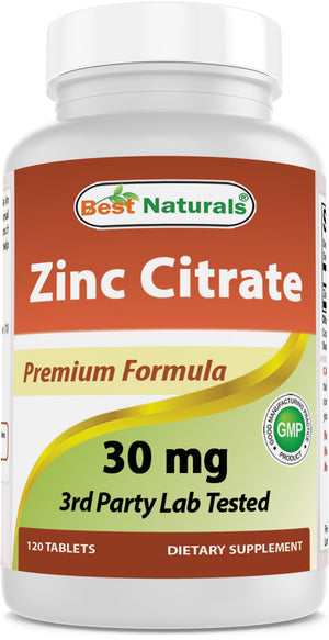 Best Naturals Zinc Citrate 30 mg - Immune Support - 120 Tablets