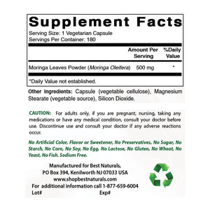 Best Naturals Moringa 500 mg 180 Vegetarian Capsules - shopbestnaturals.com