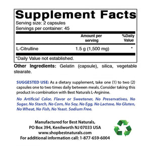 Best Naturals L-Citrulline 1500mg/Serving 90 Capsules - shopbestnaturals.com