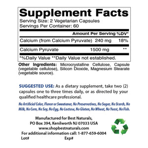 Best Naturals Calcium Pyruvate 750 mg 120 Capsules - shopbestnaturals.com