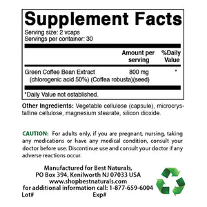 Best Naturals Green Coffee Bean Extract  800mg  60 Vcaps - shopbestnaturals.com