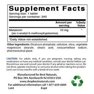 Best Naturals Melatonin 10 mg 240 Tablets - shopbestnaturals.com