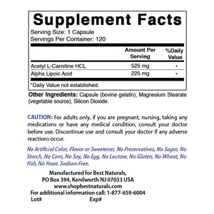 Best Naturals ALA ALC 750 mg 120 Capsules - shopbestnaturals.com