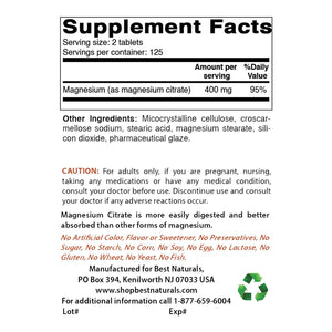 Best Naturals Magnesium Citrate 200 mg 250 tablets - shopbestnaturals.com