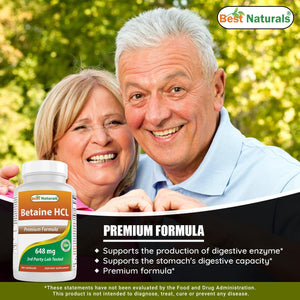 Best Naturals Betaine HCl 648 mg 250 Capsules - shopbestnaturals.com