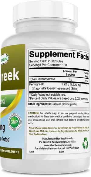 Best Naturals Fenugreek Seed Powder 610 mg 360 Capsules - shopbestnaturals.com