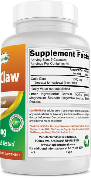 Best Naturals Cat's Claw 500 mg 240 Capsules - shopbestnaturals.com