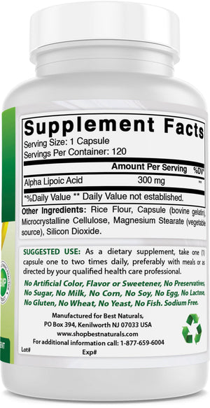Best Naturals Alpha Lipoic Acid 300 mg 120 Capsules - shopbestnaturals.com