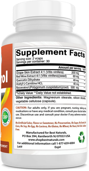 Best Naturals Resveratrol  500 mg 60 Capsules - shopbestnaturals.com