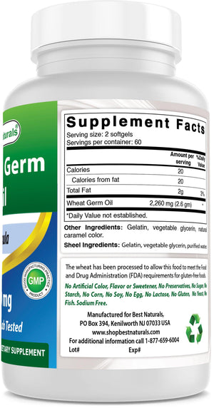 Best Naturals Wheat Germ Oil 1130 mg 120 Softgels - shopbestnaturals.com