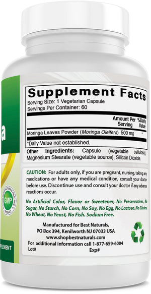 Best Naturals Moringa 500 mg 60 Vegetarian Capsules - shopbestnaturals.com