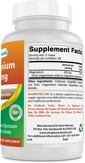 Best Naturals Magensium Glycinate 425 mg 180 Veggie Capsules - shopbestnaturals.com