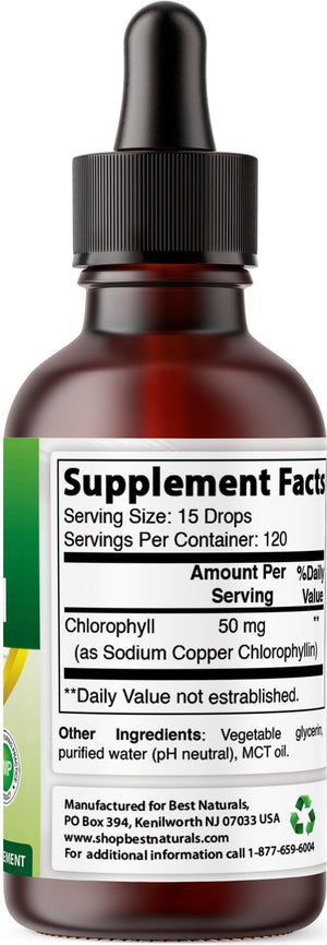 Best Naturals Liquid Chlorophyll Drops - 50 mg - 120 Servings Per Glass Bottle - 2 FL OZ - shopbestnaturals.com
