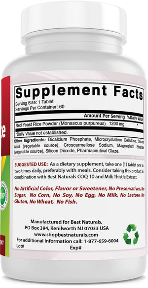 Best Naturals Red Yeast Rice 1200 mg 60 Tablets - shopbestnaturals.com