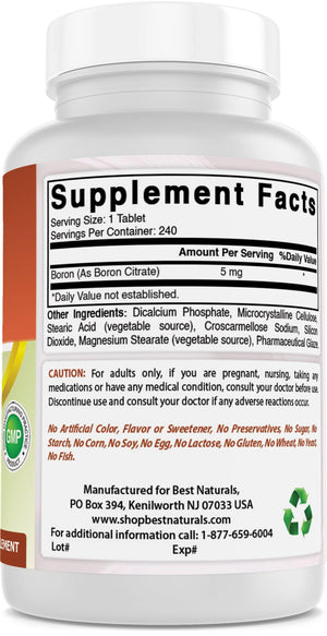 Best Naturals Boron Supplements 5 mg 240 Tablets - shopbestnaturals.com