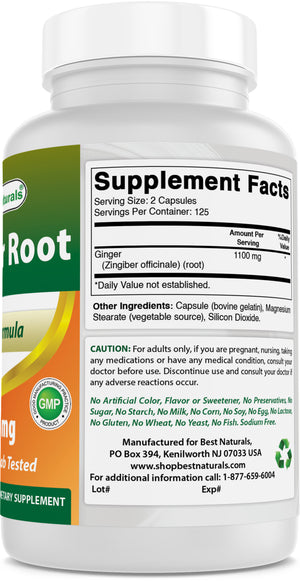 Best Naturals Ginger Root 550 mg 250 Capsules