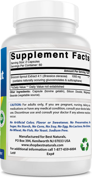 Best Naturals Broccoli Sprout Extract 1000 mg 120 Capsules