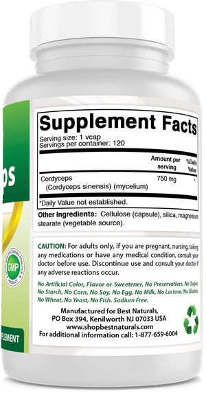 Best Naturals Cordyceps 750 mg 120 Veg Capsules - shopbestnaturals.com