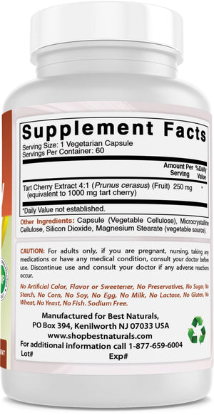 Best Naturals Tart Cherry 1000 mg 60 Vegetarian Capsules - shopbestnaturals.com