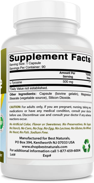 Best Naturals L-Tyrosine 500 mg 90 Capsules - shopbestnaturals.com