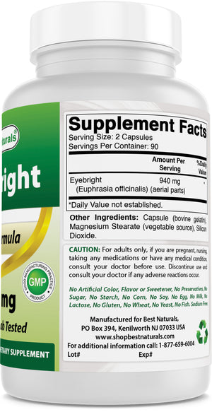 Best Naturals Eyebright 470 mg 180 Capsules