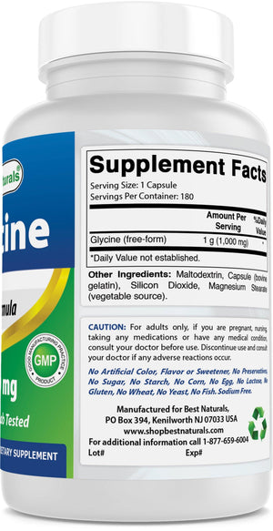 Best Naturals Glycine 1000 mg 180 Capsules - shopbestnaturals.com