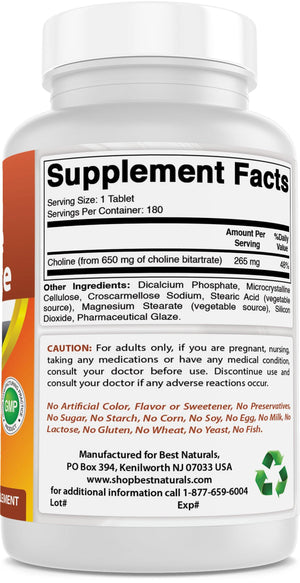 Best Naturals Choline 650 mg 180 Tablets - shopbestnaturals.com