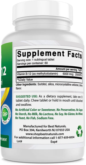 Best Naturals vitamin b-12 6000 mcg 60 Tablets - shopbestnaturals.com