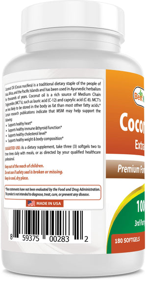 Best Naturals Coconut oil 1000 mg 180 Softgels - shopbestnaturals.com