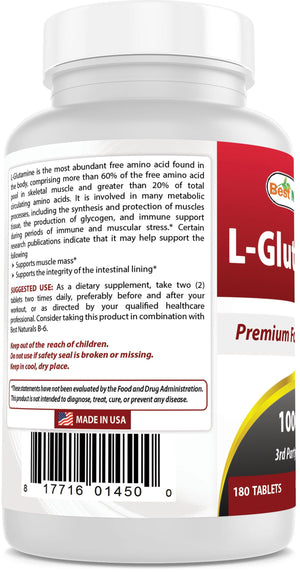 Best Naturals L-Glutamine 1000 mg 180 Tablets - shopbestnaturals.com