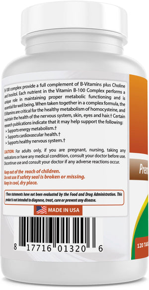 Best Naturals B-100 Complex 120 Tablets (Suitable for Vegetarian) - B Complex Vitamins - shopbestnaturals.com