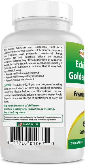 Best Naturals Echinacea Goldenseal 450 mg 250 Capsules - shopbestnaturals.com