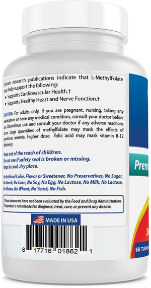 Best Naturals Methyl Folate 15000 mcg (15mg) (Most Bio-Available) 60 Tablets