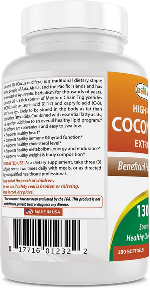 Best Naturals Extra Virgin Coconut Oil 1300 mg 180 Softgels