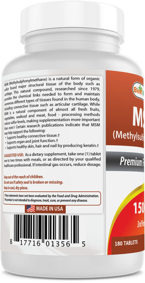 Best Naturals MSM 1500 mg 180 Tablets