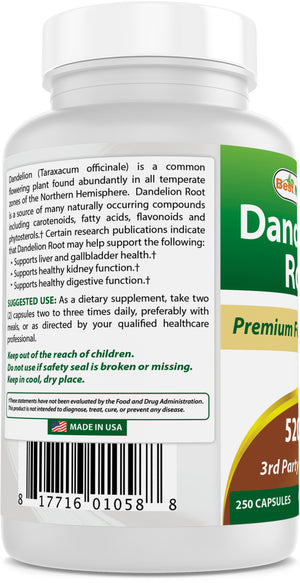 Best Naturals Dandelion Root 520 mg 250 Capsules