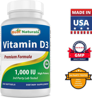 Best Naturals Vitamin D3 1000 IU 240 Softgels - shopbestnaturals.com