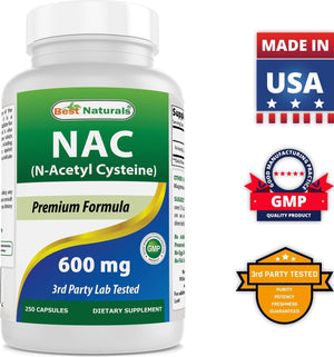 Best Naturals NAC (N-Acetyl L-Cysteine) 600 mg 250 Capsules - shopbestnaturals.com
