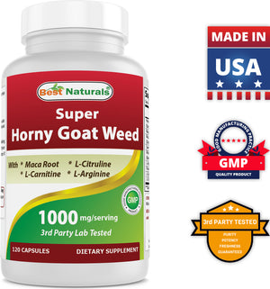 Best Naturals Horny Goat Weed with Maca Root 120 Capsules