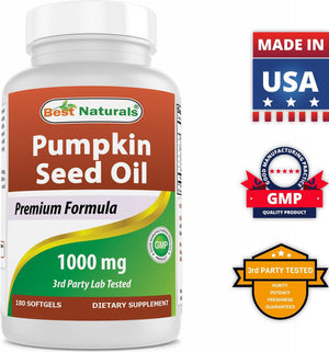 Best Naturals Pumpkin Seed Oil Capsules, 1000 mg, 180 Count - shopbestnaturals.com