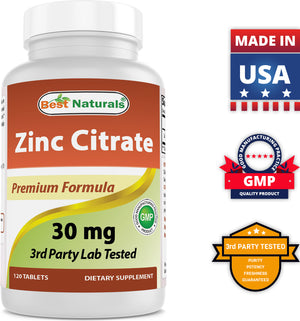 Best Naturals Zinc Citrate 30 mg - Immune Support - 120 Tablets