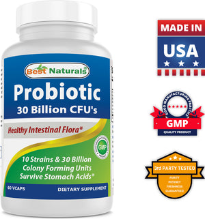Best Naturals Probiotic 10 Strains & 30 Billion CFU's 60 Vegetarian Capsules