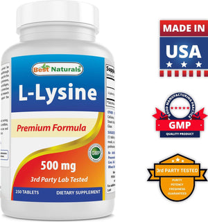 Best Naturals L-Lysine 500 mg 250 Tablets - shopbestnaturals.com