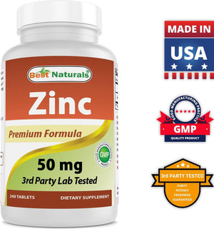 Best Naturals Zinc Supplement as Zinc Gluconate 50mg 240 Tablets - Immune Support - shopbestnaturals.com