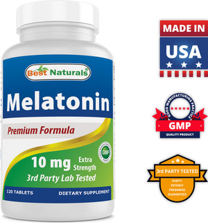 Best Naturals Melatonin 10 mg 120 Tablets | Drug-Free Nighttime Sleep Aid - Melatonin for Sleep and Relaxation