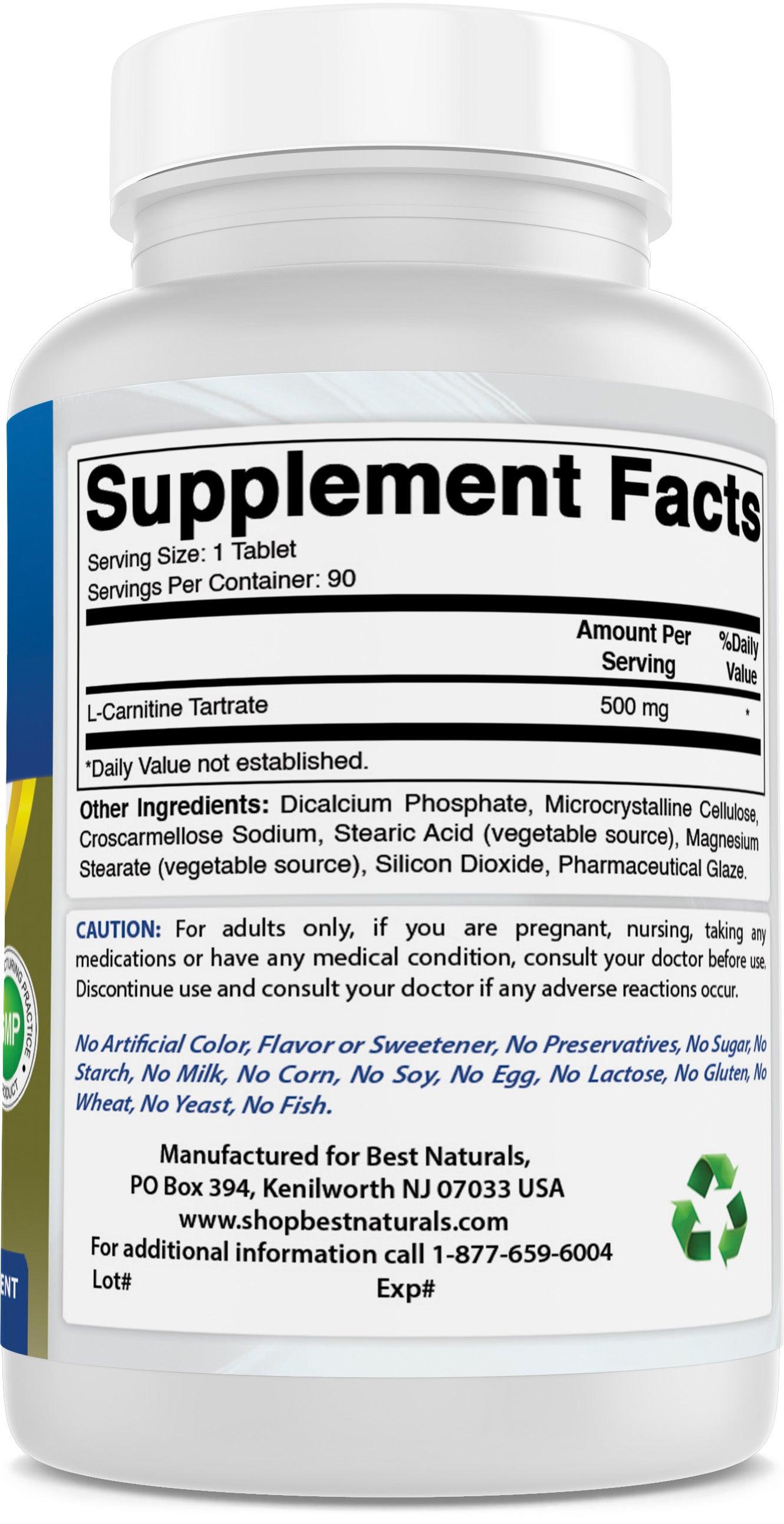 Best Naturals L-Carnitine Tartrate 500 mg 90 Tablets shopbestnaturals.com Best Naturals L-Carnitine Tartrate 500 mg 90 Tablets shopbestnaturals.com