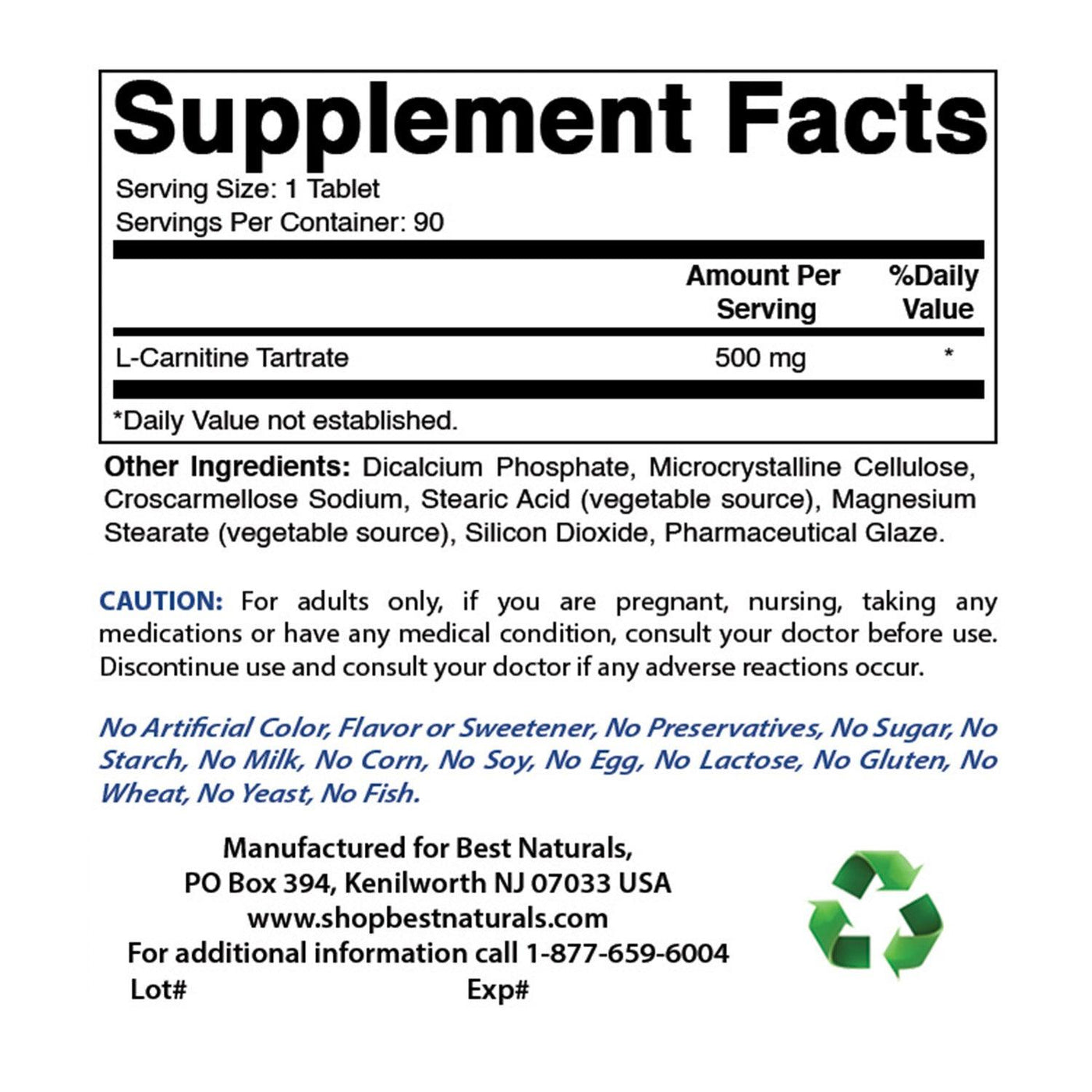 Best Naturals L-Carnitine Tartrate 500 mg 90 Tablets shopbestnaturals.com Best Naturals L-Carnitine Tartrate 500 mg 90 Tablets shopbestnaturals.com